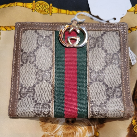 Gucci Handbags - Gucci Tan "GG" Supreme Coated Canvas And Leather Bi-Fold Wallet